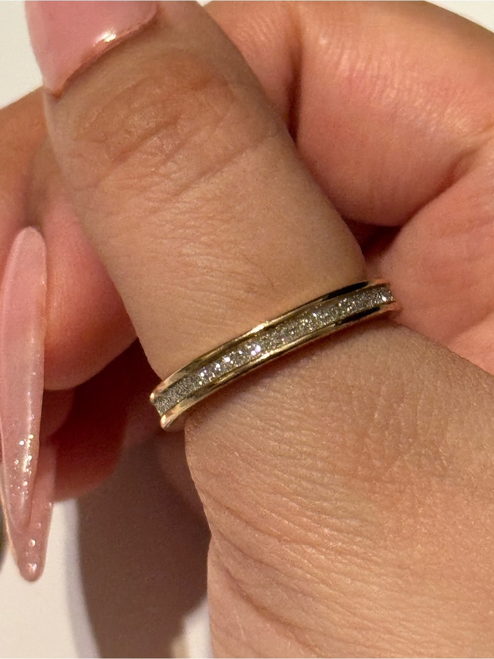 Gold Diamond Channel-Set Band - Women's Fashion Jewelry Ring Size 10